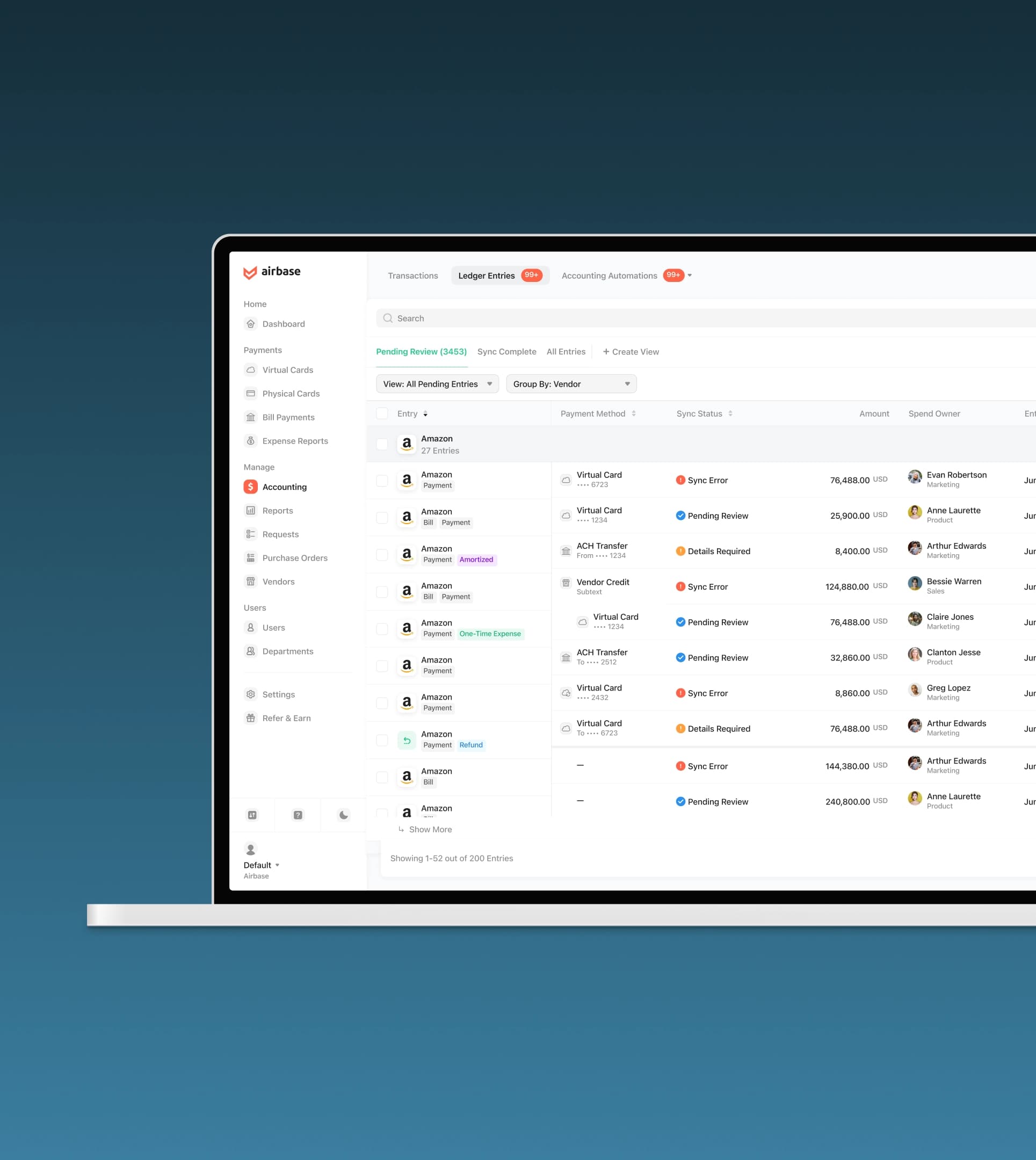 Airbase — Ledger entries pending review
