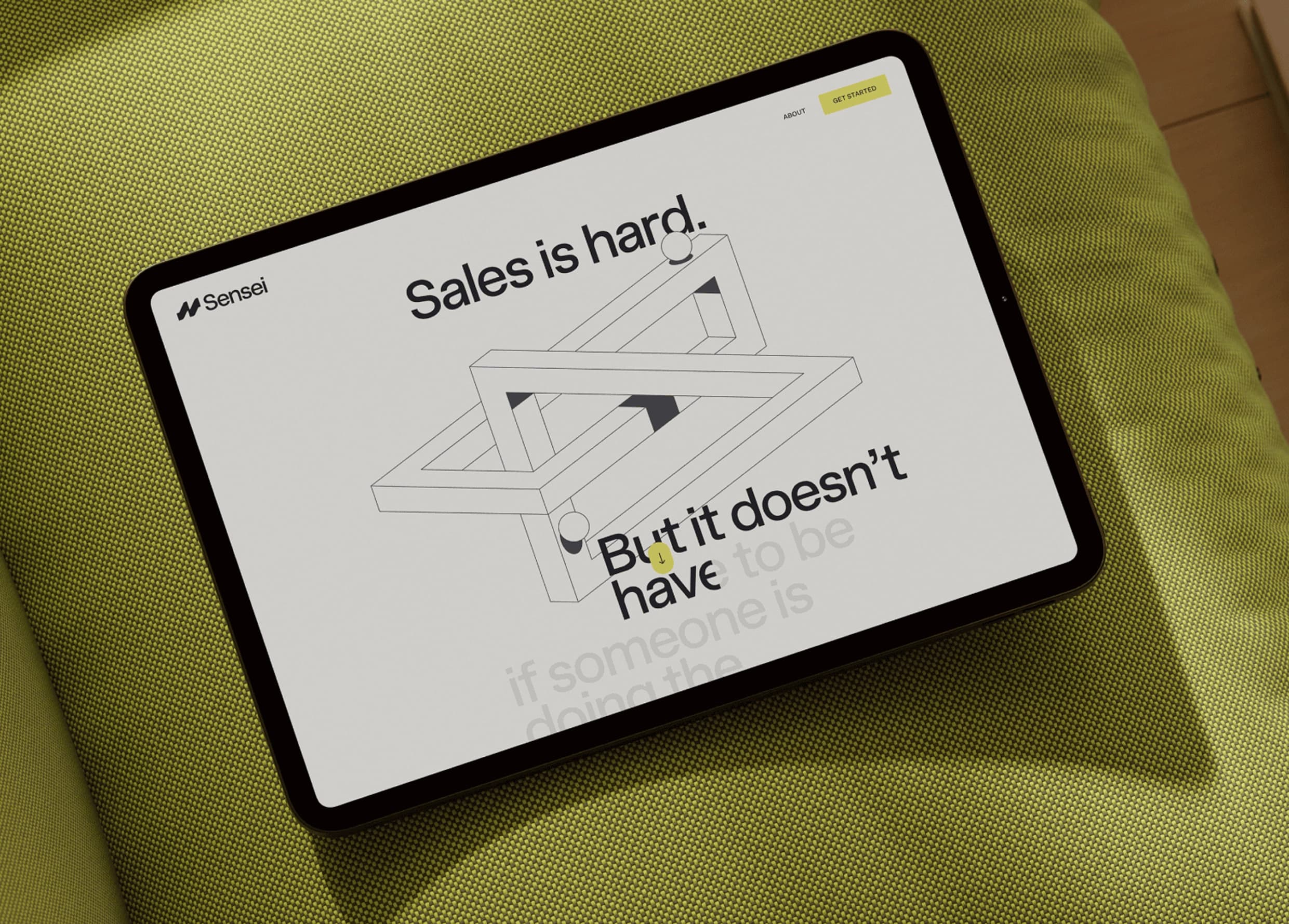 Sensei Agent — Sales is hard brand mockup on tablet