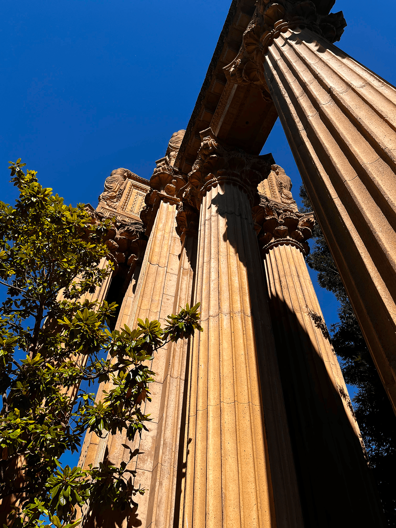 Architectural columns at sunset